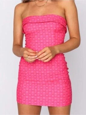 White Fox Boutique Hot Pink Got Me Hooked Strapless Mini Dress